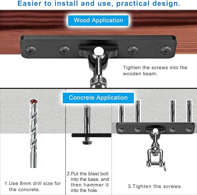 Dolibest Hanging Kits Hammock Chair Hardware Heavy Duty Swing Hanger with Chain for Indoor Outdoor Playground Hanging Hammock Chair Punching Bags 4 Screws 600 LB Capacity 3.28ft 360° Rotation