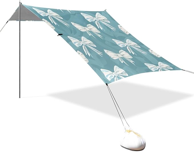 ALAZA White Bow Green Background Pattern Beach Tent Sun Shelter Portable Canopy Sunshade for Outdoor Camping Picnics Backyard Fun 10x9 ft