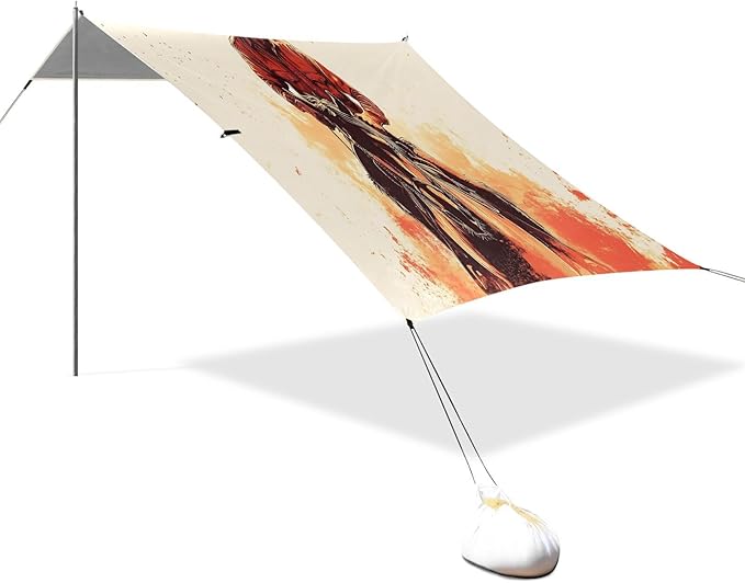 Western Cowboy Beach Tent Sun Shelter Set UPF50+ UV Protection 10.5 x 9.19 FT Camping Shade Canopy with Sandbags Sand Anchors Carrying Bag and Others