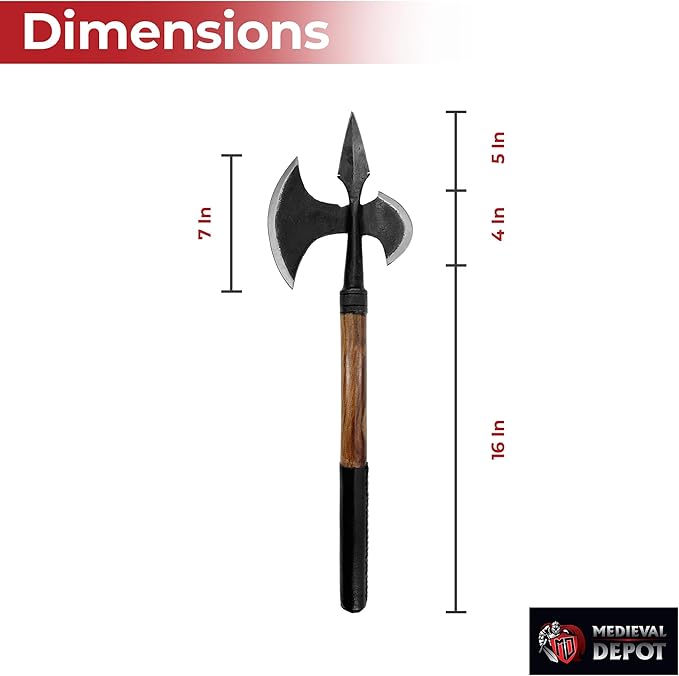 MedievalDepot Hand Forged Viking Invasion Battle Axe – Overall 25” – Carbon Steel Blade with Wood Handle and Leather Grip – Functional Collectible for Reenactment Display or Gifting