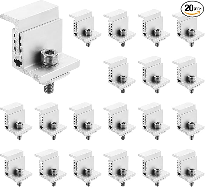 uxcell 20pcs Solar Panel End Clamp Aluminum Z Brackets for Solar Panels Solar Mounting Brackets Kit for Solar Panel Pv Mounting System Accessories (32-50mm)