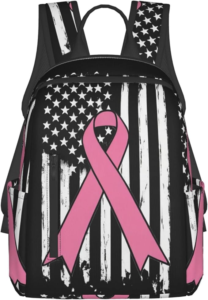 Breast Cancer Awareness Pink Ribbon American flag Travel Laptop Backpack Womens Mens Bag Bookbag