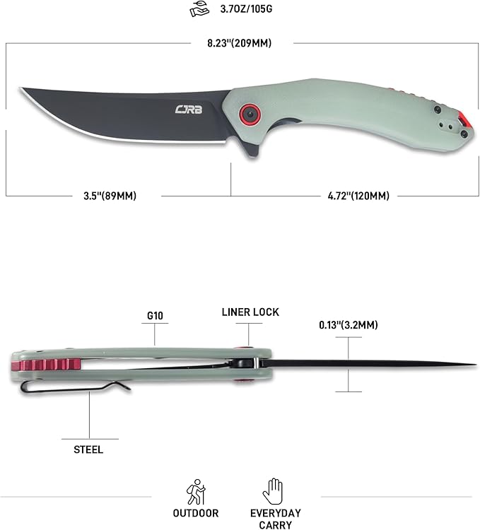 CJRB Folding Pocket Knife with AR-RPM9 Steel Blade and G10 Handle for Men Outdoor Camping Gobi(J1906B) Natural Green
