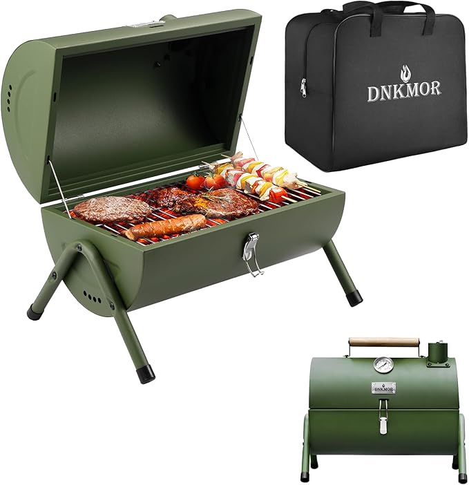 Portable Charcoal Grill Tabletop Outdoor Barbecue Smoker Small BBQ Grill for Outdoor Cooking Backyard Camping Picnics Beach by DNKMOR GREEN