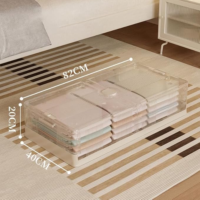 Stackable Closet Under Bed Organizers And Storage Box Multi-Purpose Storage Bins With Lids&amp Wheels Organizer Containers Large Plastic Folding Box For Clothes Shoes - Brown (Clear)