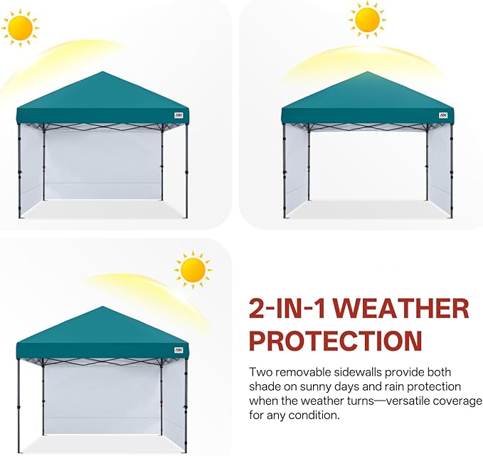 ABCCANOPY Easy Pop up Canopy Tent with 2 Sidewalls for Outdoor Sun Blocking or Rain Protection10x10 Turquoise