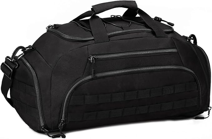 UNISTRENGH 3-Ways Tactical Military Nylon Men Holdall Weekend Travel Duffel Bag Backpack Messenger Shoulder Bags Rucksack Handbag (Black-45L)