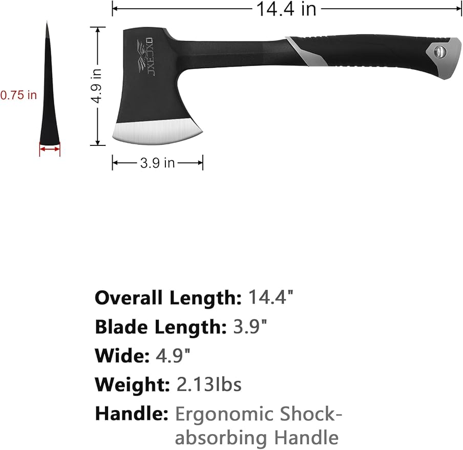 JXE JXO Camping Axe &amp Hatchets - 14.4 Chopping Axe with Sheath Forged Steel Construction &amp Ergonomic Shock-Absorbing Grip (Grey