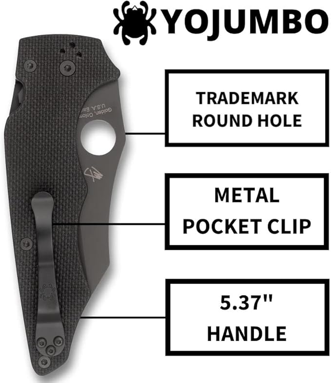 Spyderco YoJumbo Specialty Knife with Black Wharncliffe Blade and Black Coarse-Textured G-10 Handle - PlainEdge - C253GPBBK