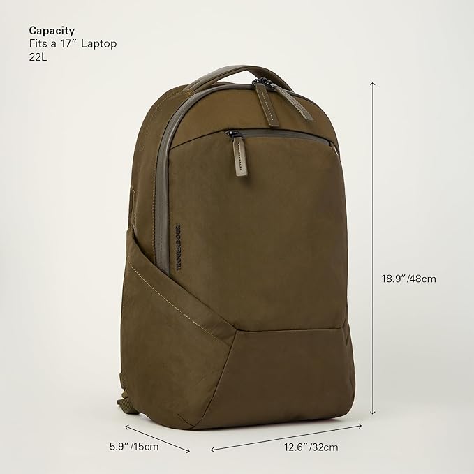 Troubadour Apex Backpack 4.0 EPX Edition - Ultra-Durable 22L Laptop Backpack with Recycled EPX Fabric Fits 17” Laptop - Lightweight Travel &amp Work Backpack – Olive