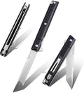 Flipper Pocket Folding Knife DC53 Steel Blade and Black G10 Handle with Pocket Clip and Glass Breaker EDC Tool Knife (Stone Wash Blade)