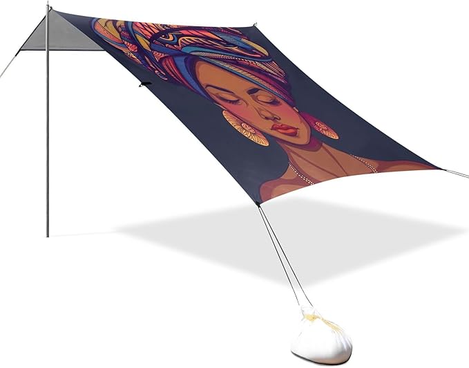 ALAZA Beautiful African Woman Portrait Beach Tent Sun Shelter Portable Canopy Sunshade for Outdoor Camping Picnics Backyard Fun 10x9 ft