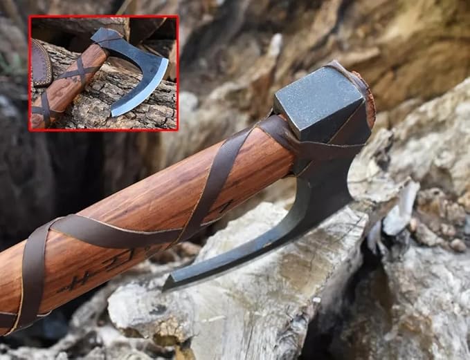 Ragnar Viking Axe - Hand Forged Carbon Steel Hatchet with Leather Sheath | Norse Bearded Axe for Camping Throwing Hunting Outdoor Survival | Gift for Men