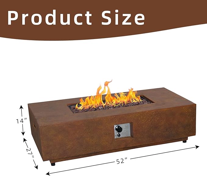 Afterglow Firepits All Terrafab External Gas Tank for Outdoor Use Rectangular 50000 Btu for Outside Patio Backyard Garden Rusty Brown