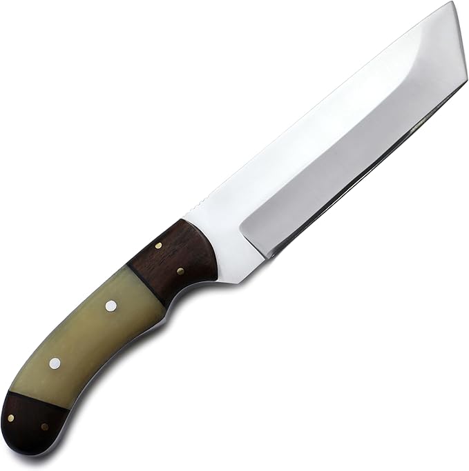 GCS Handmade Camel Bone Full Tang Handle D2 Tool Steel Blade for Hunting Camping and EDC Knife with Leather Sheath - GCS 1