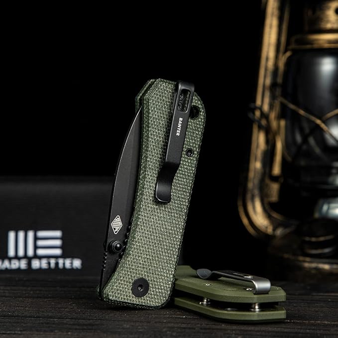 WeKnife Banter Pocket Knife for EDC Ben Petersen Folding Knife with 2.9”S35VN Blade Green Micarta Handle Titanium Thumb Stud Opener 2004J (Green)