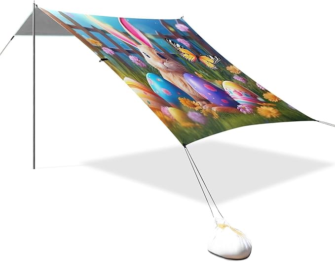 Farm Bunny Easter Eggs Beach Tent Sun Shelter Set UPF50+ UV Protection 10.5 x 9.19 FT Camping Shade Canopy with Sandbags Sand Anchors Carrying Bag and Others
