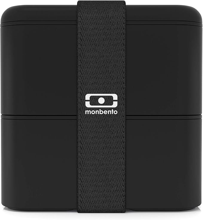 monbento - Large Bento Lunch Box MB Square Onyx with 2 Compartments - 57 oz - Leakproof Lunch Box for Work/Picnic/Meal Prep - BPA Free - Microwave &amp Dishwasher Safe - Black