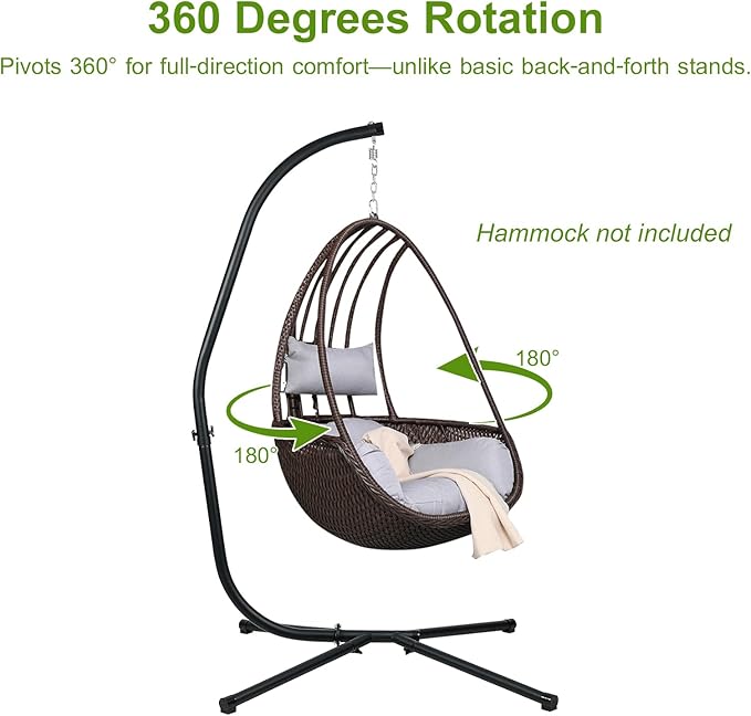 Masyardi Hammock Chair Stand Only Heavy Duty Steel C-Stand with Spring Hook Max Load 300lbs for Indoor Outdoor Black