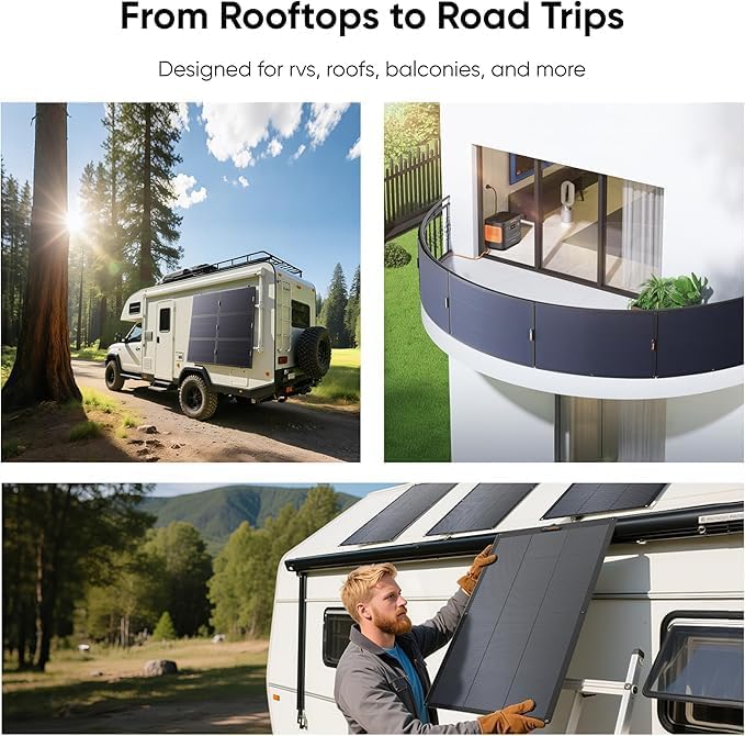 Jackery SolarSaga 100W Light Solar Panel 25% Conversion Efficiency Bifacial Panels At 4.52 lbs IP68 Waterproof and 221° Bendable for Balconies Rooftops RVs Off-Grid Solar Panel Kits PV Charging