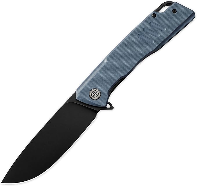 Petrified fish PFB02 Loco Pocket Knife 3.70 D2 Satin Blade Camping Knife 5.29oz G10 Handle Flipper Liner lock Folding knife for EDC (Blue Black Stonewashed)