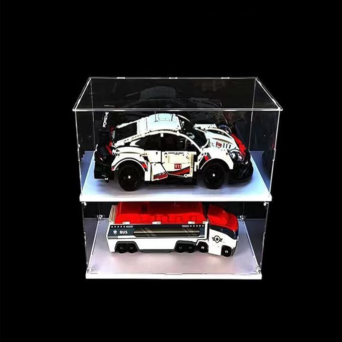 MECC Openable Clear Acrylic Display Case-Assemble Countertop Box with White Base for Display-Clear Display BoxDustproof Protection Showcase for Figures Toys Collectibles (16x12x10inch/40x30x25cm#)