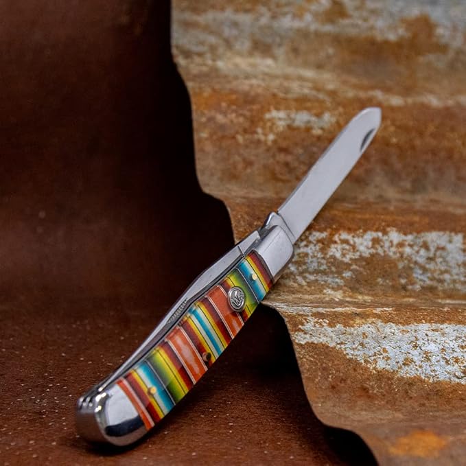 WHISKEY BENT HAT CO. Traditional Trapper Folding Pocket Knife 4.125 Closed Length 440C Stainless Steel Blades (Serape Sunrise)