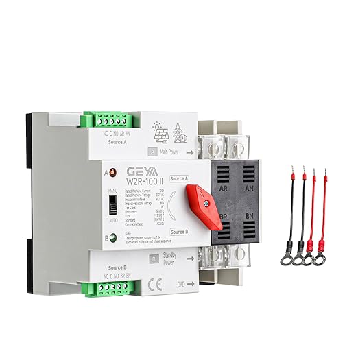 GEYA 2P 100A AC230V Automatic/Manual Transfer SwitchATS Dual Power Auto Transfer SwitchUninterruptible Millisecond-Level ATSDIN Rail Mounting（W2R 2P 100A AC230V）