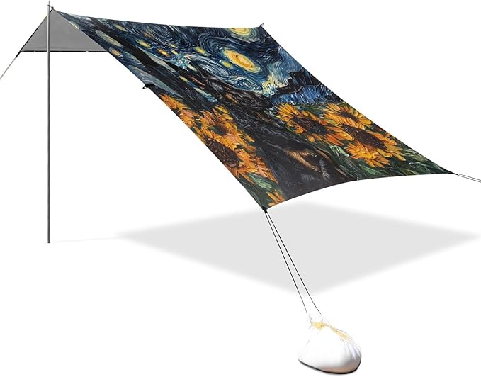 ALAZA Dogs Sunflowers Beach Tent Sun Shelter UPF50+ Protection Beach Shade Canopy w/ 4 Sandbags for Outdoor Camping Fishing Backyard Fun Picnic 10x9 ft