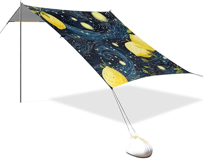 ALAZA Lemon Shape Starry Night Sky Galaxy Beach Tent Sun Shelter Portable Canopy Sunshade for Outdoor Camping Picnics Backyard Fun 10x9 ft