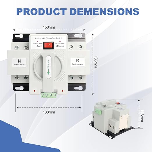 110V Dual Power Automatic Transfer Switch 2P 63A CE Certified ATS Generator Changeover Switch 50Hz/60Hz（White）
