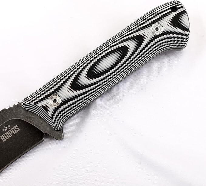 BUIPOS BD06 Fixed Blade Knife DC53 Stone Wash Steel Blade Two-color G10 Handle Full Edge Knife for Outdoor Camping Trekking Hunting Fishing (White Black) (Black handle and black blade)