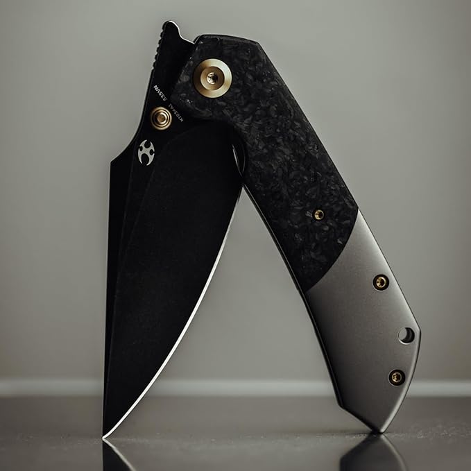 KANSEPT Fenrir Pocket Knife 3.48 Blackwash CPM S35VN Harpoon Blade Titanium Handle Shred Carbon Fiber Inlay Thumb Stud &amp Liner Lock with Deep Clip EDC Knives for Camping Hunting Survival K1034