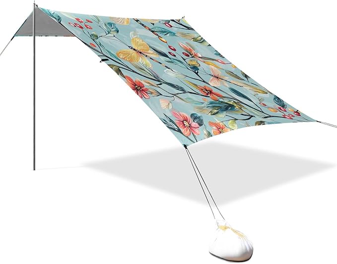 ALAZA Funny Dragonfly Red Floral Beach Tent Sun Shelter Portable Canopy Sunshade for Outdoor Camping Picnics Backyard Fun 10x9 ft
