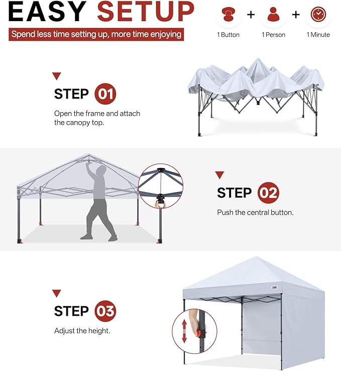 ABCCANOPY Easy Pop up Canopy Tent with 2 Sidewalls for Outdoor Sun Blocking or Rain Protection8x8 White