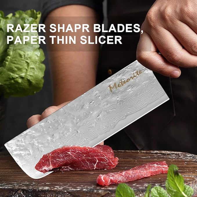 Meteorite Nakiri Japanese Vegetable Knife For Precision Veggie Prep Hand-Hammered Starry Damascus Convex Grind Edge Olive Wood Handle – Gourmet Gift IceRaven 7 Inch