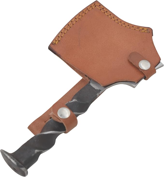Handmade Railroad Spike High Carbon Steel Blade Fix Blade Hunting Outdoor Axe with Leather Carrying Case