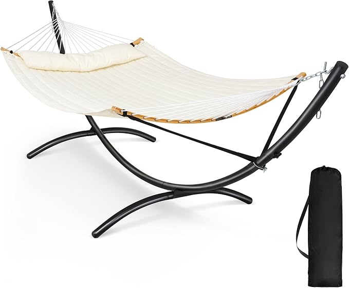 SUNCREAT Hammocks for Outside with Stand Porch Hammock and Stand 475 lbs Capacity Patent Pending Beige