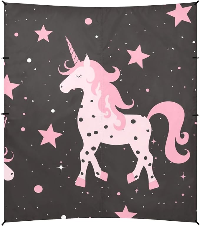 ALAZA Cute Pink Unicorn Silhouette Animal Leopard Dots Stars Beach Tent Sun Shelter Portable Canopy Sunshade for Outdoor Camping Picnics Backyard Fun 10x9 ft