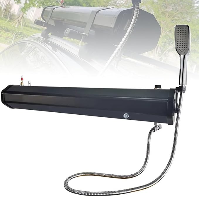 Portable Camping Solar Shower 18L/30L Pressurized Roof Rack Water Tank with Shower &amp Hose for Hiking Car wash Pet Cleaning Beach Vacations 30L