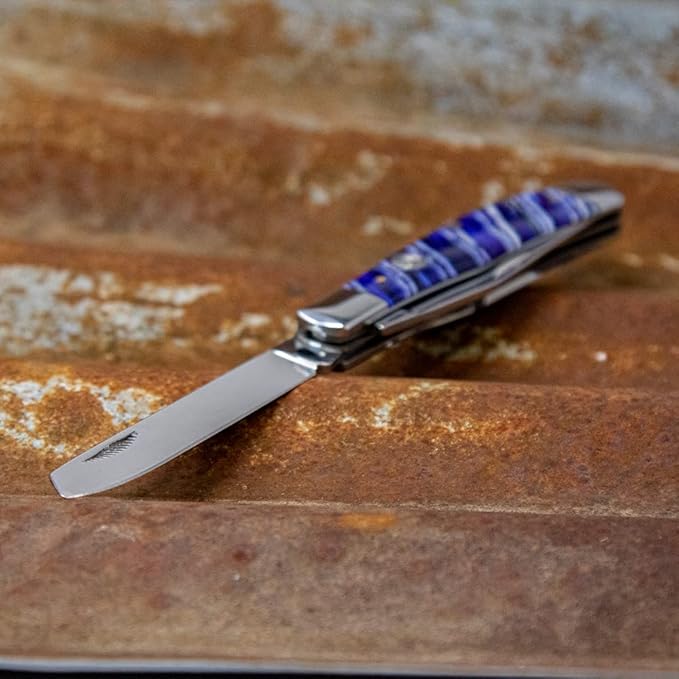 WHISKEY BENT HAT CO. Traditional Trapper Folding Pocket Knife 4.125 Closed Length 440C Stainless Steel Blades (Blue Mammoth)