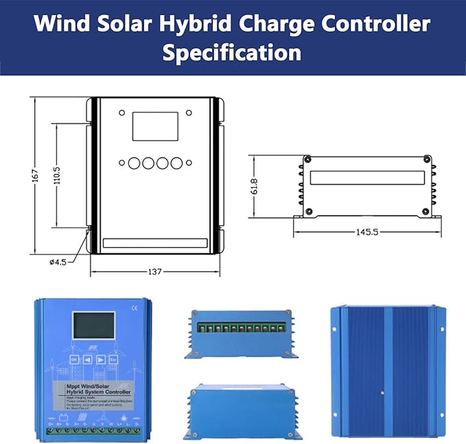 Wind Solar Hybrid Charge Controller 12000W Wind Solar Turbine Generator Controller with Dump Load 12V/24V/48V Automatic Controller for Home Boat Street Light12V