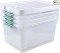 85 Quart Plastic Storage Bins with Wheels Large Clear Latching Storage Box 4 Pack