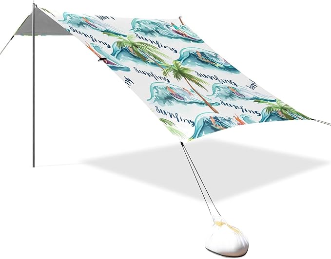 Landscape Beach Canopy Sun Shelter with Sandbags &amp Sand Shovel &amp Windproof Ropes - Portable 110x126 Beach Shade Beach Tent for Camping Picnics
