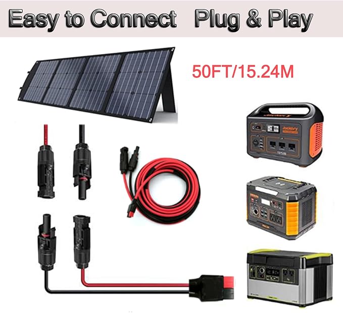 12AWG 50FT Solar to ADS Adapter Charge Cable for Solar GeneratorSolar Charge Controller and Portable Power Stations (12AWG 50FT Horizontal)