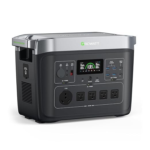 GROWATT Portable Power Station INFINITY 2000 Black Electric Solar Generator2048Wh LifePO4 Battery2400W AC Output for Home Use Outdoor Camping RVs and Emergency Backup(Solar Panel Optional)