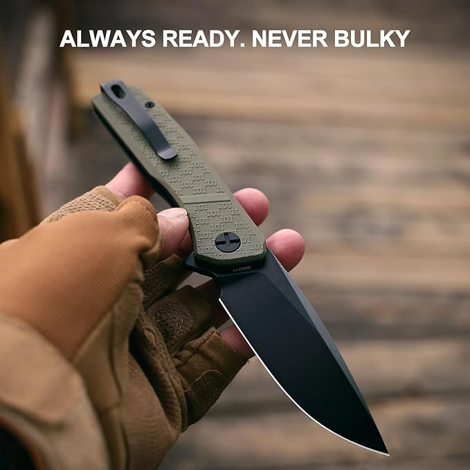 IOI Scout I20532 Folding Pocket Knife for Men 3.62 EdgeD2 Black Titanium PVD Blade FRN Handle Lightweight EDC Knife with Liner Lock and Custom Left-Side Clip Great for Everyday Carry Work Outdo