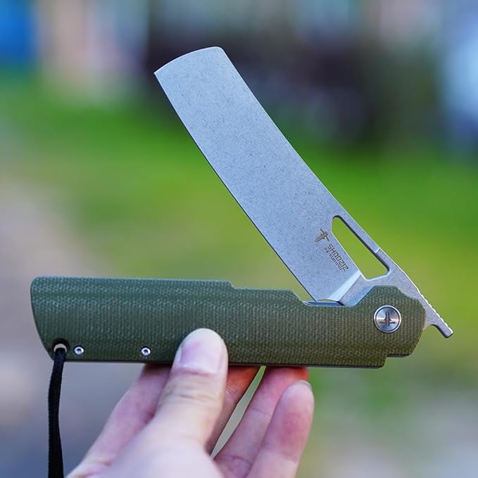 4.01 Chef Folding Knife Camping EDC Pocket Knife for Man Micarta Handle with Pocket Clip for Outdoor Cooking Fishing &amp Hiking.59-60 HRC D2 Steel Stonewash Blade. XUN119A-GMSt