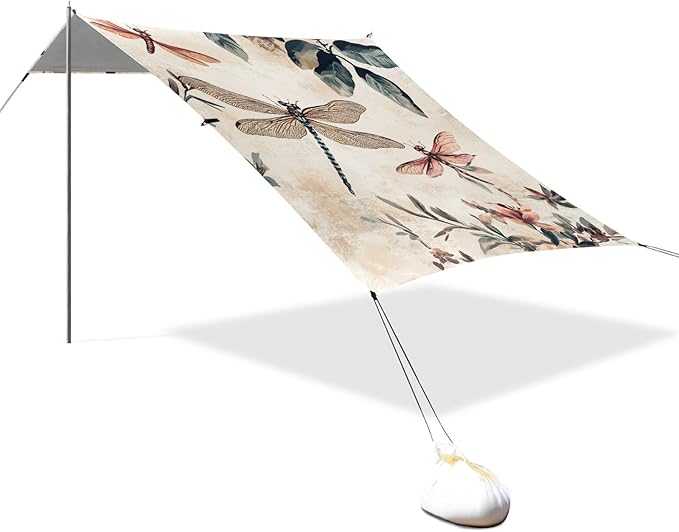 ALAZA Vintage_Dragonflies Floral Beach Tent Sun Shelter Portable Canopy Sunshade for Outdoor Camping Picnics Backyard Fun 10x9 ft