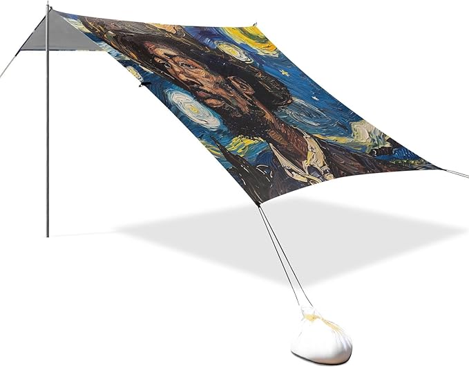 ALAZA African American Gogh Starry Sky Beach Tent Sun Shelter UPF50+ Protection Beach Shade Canopy w/ 4 Sandbags for Outdoor Camping Fishing Backyard Fun Picnic 10x9 ft